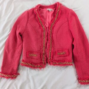 Pink Tweed Gold Chain-Trim Blazer